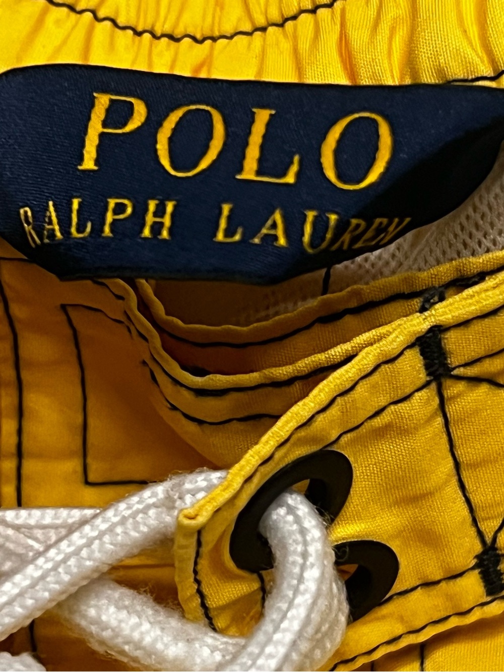 Polo by Ralph Lauren Yellow Navy White Striped Swim Trunks XL Color block Beach - Picture 7 of 11
